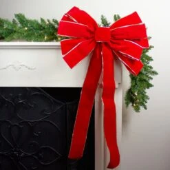 Northlight 24" X 42" Large Red 11-Loop Velveteen Christmas Bow With Gold Trim 9 Northlight 24" X 42" Large Red 11-Loop Velveteen Christmas Bow With Gold Trim -Northlight 5764636201873957536