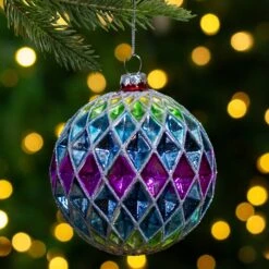 Northlight Glittered Harlequin Christmas Glass Ball Ornament - 3.75" - Rainbow Multi -Northlight 5764636201924289184