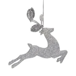 Northlight Leaping Glitter Drenched Reindeer With Faux Gem Christmas Ornament - 5.5" - Silver -Northlight 5764636202389856928