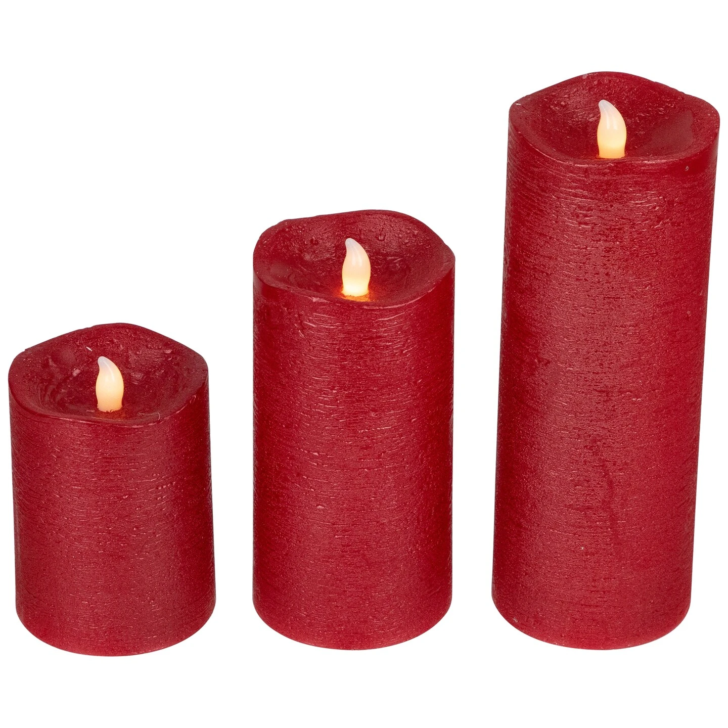 Northlight LED Flickering Flameless Textured Wax Pillar Candles - 8" - Red - Set Of 3 8 Northlight LED Flickering Flameless Textured Wax Pillar Candles - 8" - Red - Set Of 3 - Image 6
