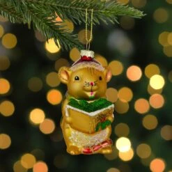 Northlight 3" Caroling Mouse Glass Christmas Hanging Ornament Gold -Northlight 5764663737060508896