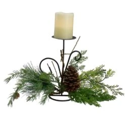 Northlight 10" Green Artificial Sprigs And Pine Cone Christmas Candle Holder -Northlight 5764753749577909472