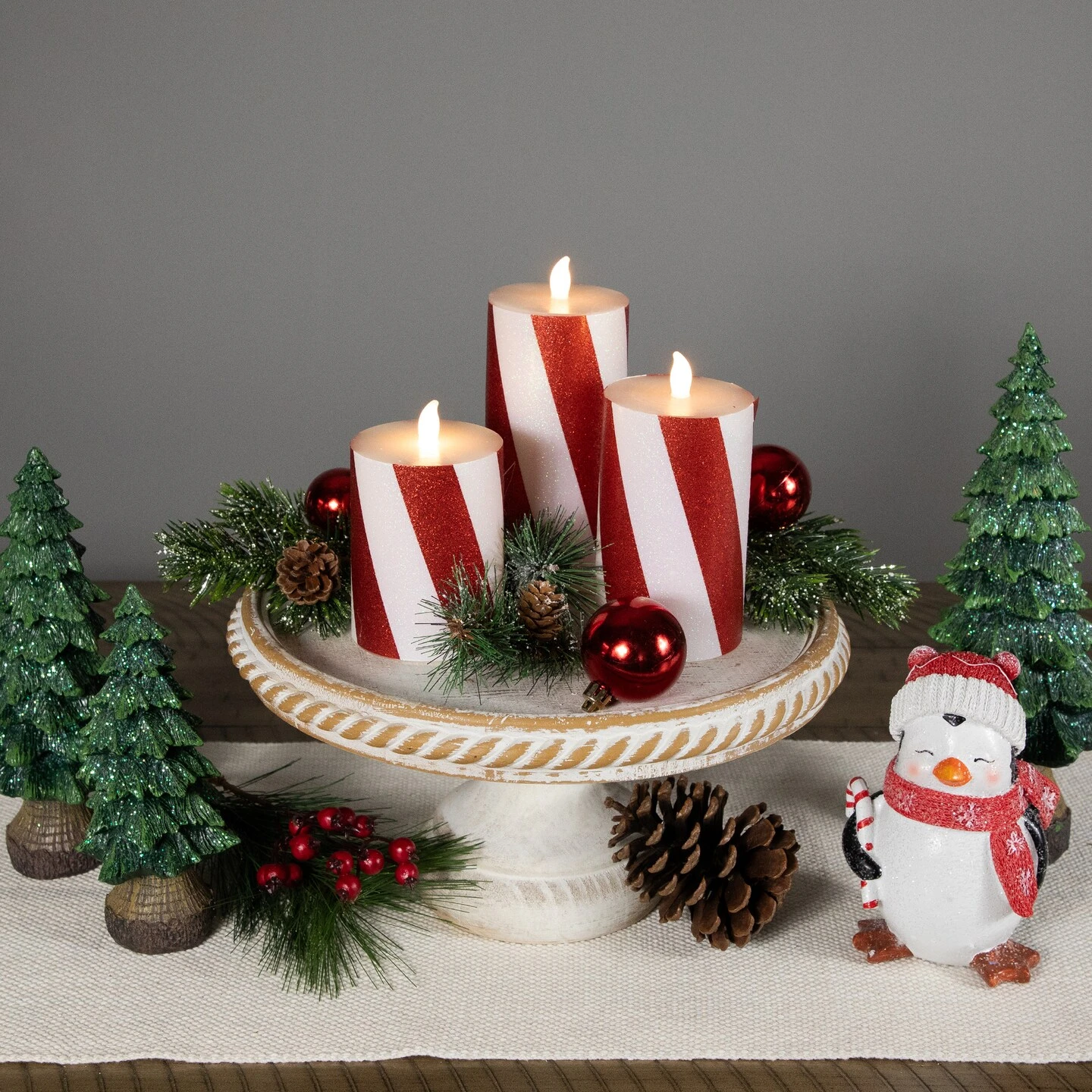 Northlight LED Flameless Flickering Candy Cane Wax Pillar Christmas Candles - 6" - Set Of 3 Red 5 Northlight LED Flameless Flickering Candy Cane Wax Pillar Christmas Candles - 6" - Set Of 3 Red - Image 3