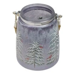 Northlight 6.25" Hand-Painted Pine Trees And Cardinals Flameless Glass Christmas Candle Holder Silver -Northlight 5764753749958345952