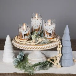 Northlight LED Flameless Flickering Woodland Glass Pillar Christmas Candles - 6" - Set Of 3 White 12 Northlight LED Flameless Flickering Woodland Glass Pillar Christmas Candles - 6" - Set Of 3 White -Northlight 5764753751390897376