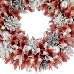 Northlight 13" Pink And White Wooden Floral Christmas Wreath With Pinecones 13 Northlight 13" Pink And White Wooden Floral Christmas Wreath With Pinecones -Northlight 5764805220827546848