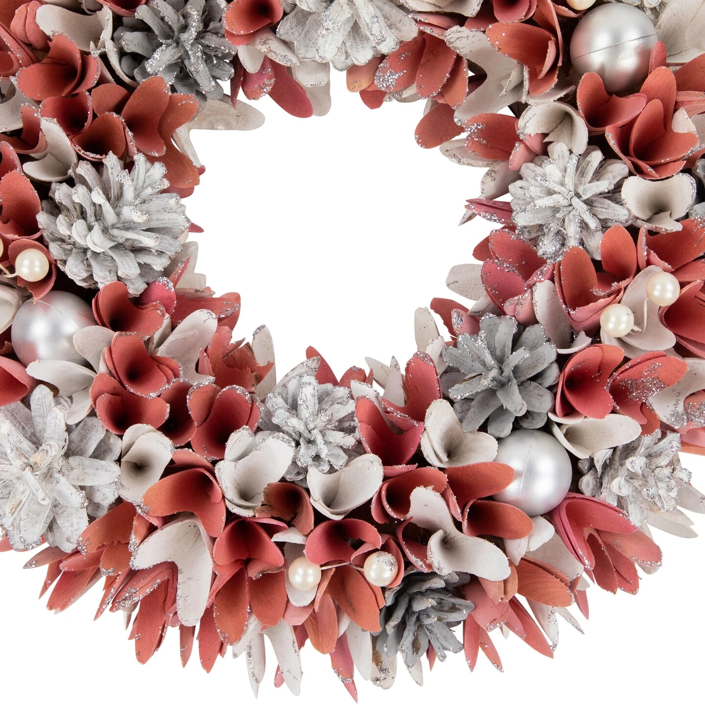 Northlight 13" Pink And White Wooden Floral Christmas Wreath With Pinecones 7 Northlight 13" Pink And White Wooden Floral Christmas Wreath With Pinecones - Image 5