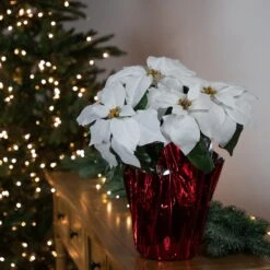 Northlight Artificial Christmas Poinsettia With Wrapped Base - 14.5" - White And Red 12 Northlight Artificial Christmas Poinsettia With Wrapped Base - 14.5" - White And Red -Northlight 5764805220894655712
