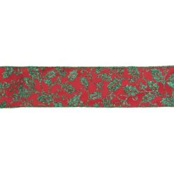 Northlight Sparkly Red And Green Holly Christmas Wired Craft Ribbon 2.5" X 16 Yards
