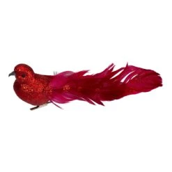 Northlight Glittered Bird With Feather Tail Christmas Clip On Ornament - 7" - Red -Northlight 5764970976262349472