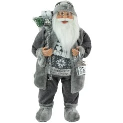 Northlight 24" Gray And White Santa Claus With Lantern Christmas Figure -Northlight 5764970976493560480 2