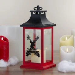 Northlight LED Candle With Deer "Merry Christmas" Lantern - 12" - Red And Black 11 Northlight LED Candle With Deer "Merry Christmas" Lantern - 12" - Red And Black -Northlight 5764970976509813408
