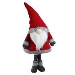 Northlight Standing Christmas Santa Claus Gnome With Faux Fur Trim - 28” - Red And Gray
