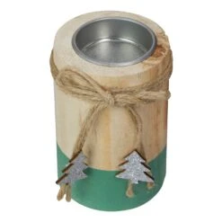 Northlight 4" Green And Natural Wood Christmas Tea Light Candle Holder Beige -Northlight 5764970976895689376