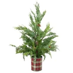 Northlight Real Touch™️ Potted Iced Cedar Artificial Christmas Tree - 24" - Unlit Green