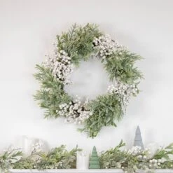 Northlight 5' X 10" White Berry And Frosted Pine Christmas Garland, Unlit Green -Northlight 5764970977669538464