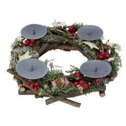 Northlight Frosted Pine Cones, Berries And Stars Votive Christmas Candle Holder - 12" Green -Northlight 5764970977688937120