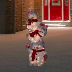 Northlight 42" Lighted Stacked Snowman Family Outdoor Christmas Decoraton White -Northlight 5764987815140909728