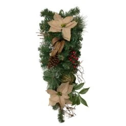 Northlight 28" Mixed Pine Berry And Poinsettia Artificial Christmas Teardrop Swag - Unlit Green
