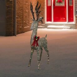 Northlight 74" LED Lighted Champagne Deer With Red Bow Outdoor Christmas Decoration Gold 12 Northlight 74" LED Lighted Champagne Deer With Red Bow Outdoor Christmas Decoration Gold -Northlight 5764987815526785696
