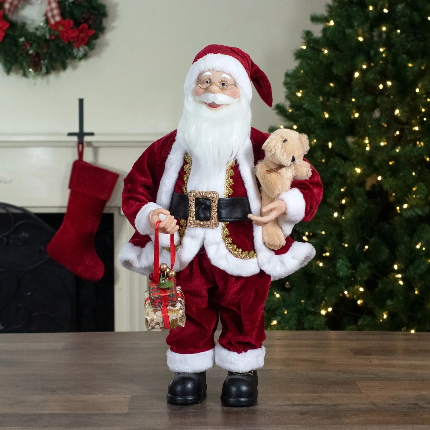 Northlight 2' Traditional Santa Christmas Figure With A Plush Brown Bear Red 4 Northlight 2' Traditional Santa Christmas Figure With A Plush Brown Bear Red - Image 2