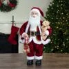 Northlight 2' Traditional Santa Christmas Figure With A Plush Brown Bear Red -Northlight 5764987815784735392