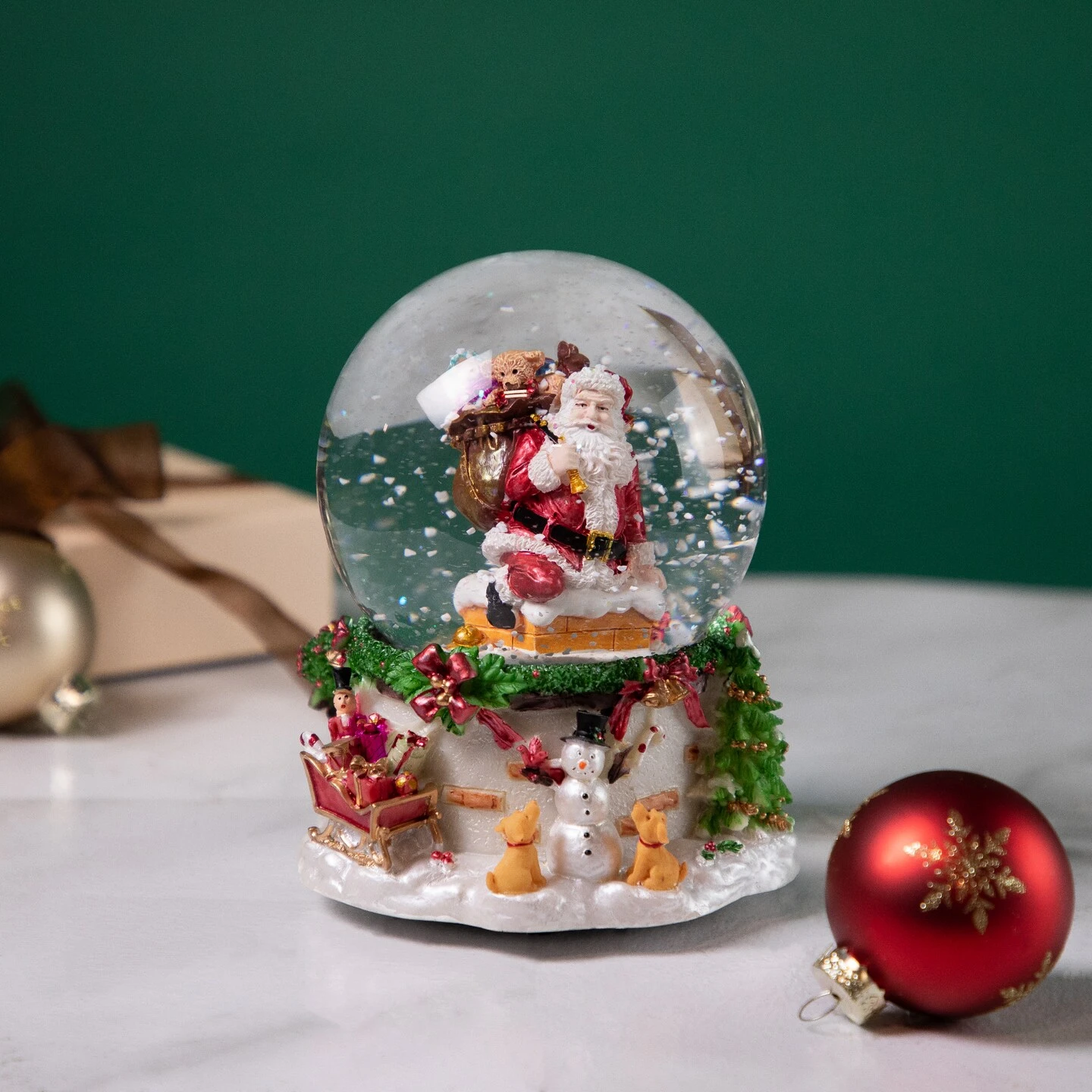 Northlight Santa Claus In Chimney Musical Christmas Snow Globe - 7" Red 5 Northlight Santa Claus In Chimney Musical Christmas Snow Globe - 7" Red - Image 3
