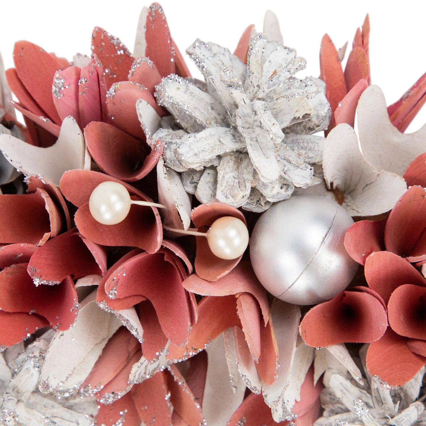 Northlight 13" Pink And White Wooden Floral Christmas Wreath With Pinecones 8 Northlight 13" Pink And White Wooden Floral Christmas Wreath With Pinecones - Image 6