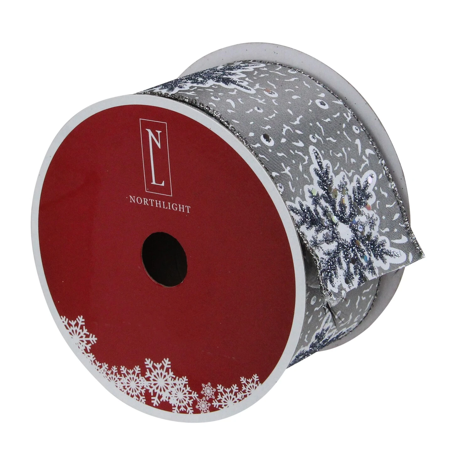 Northlight Gray And White Glitter Snowflake Christmas Wired Craft Ribbon 2.5" X 16 Yards 6 Northlight Gray And White Glitter Snowflake Christmas Wired Craft Ribbon 2.5" X 16 Yards - Image 4
