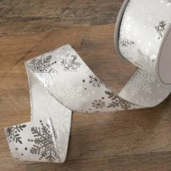 Northlight White And Silver Snowflake Christmas Wired Craft Ribbon 2.5" X 16 Yards 9 Northlight White And Silver Snowflake Christmas Wired Craft Ribbon 2.5" X 16 Yards -Northlight 5765108331724006048