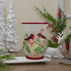 Northlight 8" Hand Painted Finches And Pine Glass Christmas Candle Holder White 11 Northlight 8" Hand Painted Finches And Pine Glass Christmas Candle Holder White -Northlight 5765108331837252256