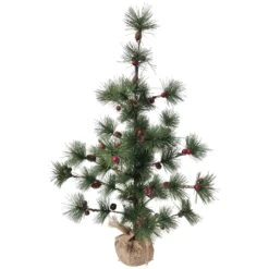 Northlight Winter Berry Pine Tree With Pine Cones In Jute Base Christmas Decoration - 23.5" Green -Northlight 5765108332535603872 2