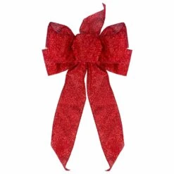Northlight Glittered 6-Loop Christmas Bow Decoration - 9" X 14" - Red -Northlight 5765108333112320672 2