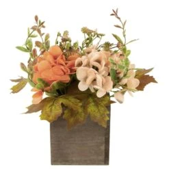 Northlight Floral And Pumpkin Wooden Box Fall Harvest Decoration - 10" X 8" - Orange And Brown -Northlight 5765122461179725024