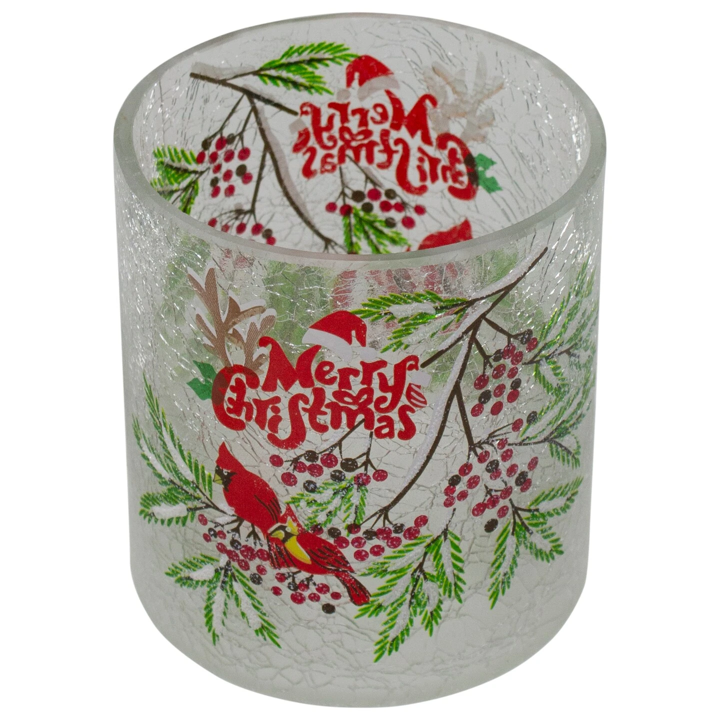 Northlight 8" Hand Painted Christmas Cardinal And Pine Flameless Glass Christmas Candle Holder Red 6 Northlight 8" Hand Painted Christmas Cardinal And Pine Flameless Glass Christmas Candle Holder Red - Image 4