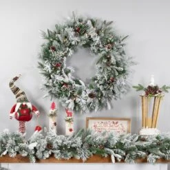 Northlight Real Touch™️ Pre-Lit Flocked Rosemary Emerald Angel Pine Artificial Christmas Wreath - 30" - Clear LED Lights Green 13 Northlight Real Touch™️ Pre-Lit Flocked Rosemary Emerald Angel Pine Artificial Christmas Wreath - 30" - Clear LED Lights Green -Northlight 5765151343310161120