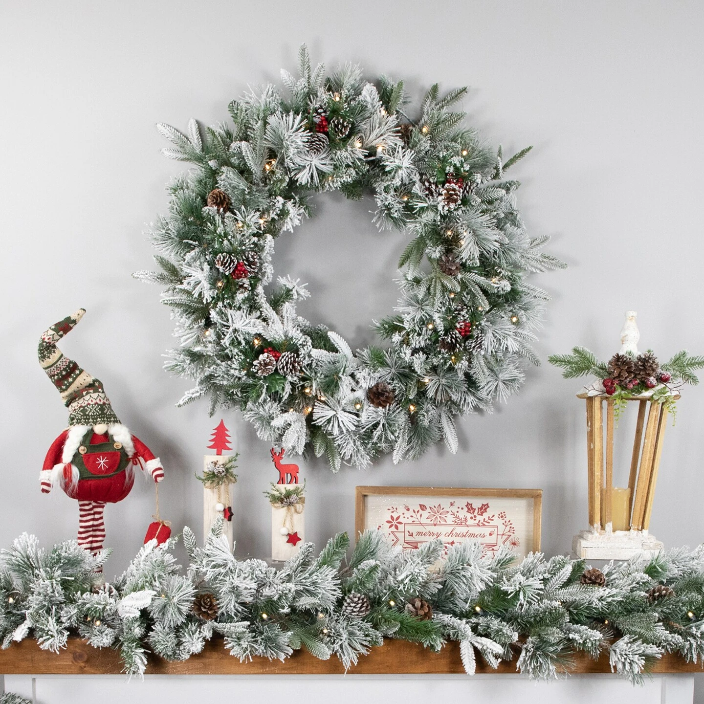 Northlight Real Touch™️ Pre-Lit Flocked Rosemary Emerald Angel Pine Artificial Christmas Wreath - 30" - Clear LED Lights Green 6 Northlight Real Touch™️ Pre-Lit Flocked Rosemary Emerald Angel Pine Artificial Christmas Wreath - 30" - Clear LED Lights Green - Image 4