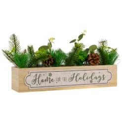 Northlight Rectangular Boxed Foliage "Home For The Holidays" Christmas Candle Holders - 13.75" Brown -Northlight 5765151344969204960
