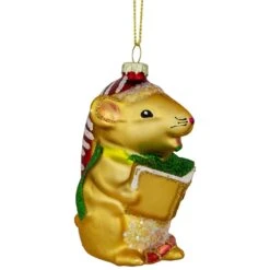 Northlight 3" Caroling Mouse Glass Christmas Hanging Ornament Gold -Northlight 576658451142362336