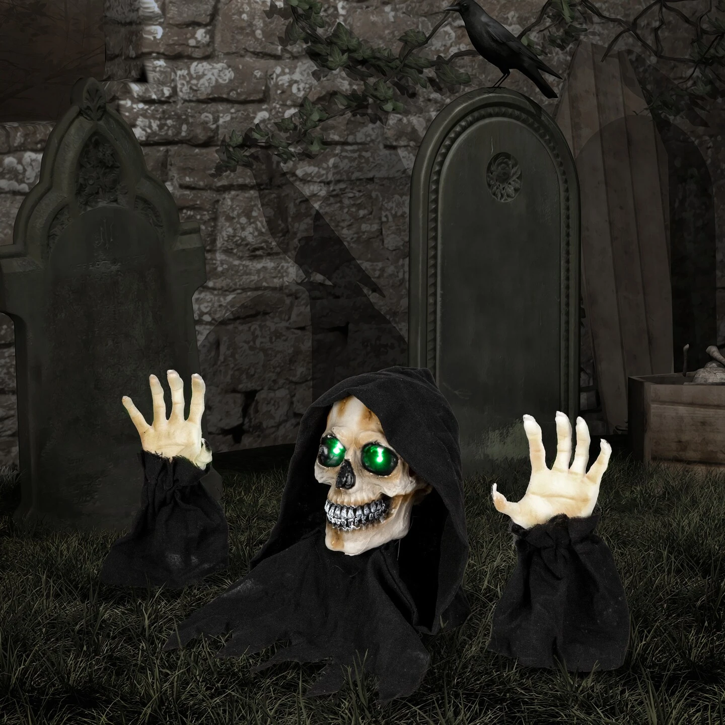 Northlight 8" LED Lighted Grim Reaper With Sound Outdoor Halloween Decoration Black 5 Northlight 8" LED Lighted Grim Reaper With Sound Outdoor Halloween Decoration Black - Image 3