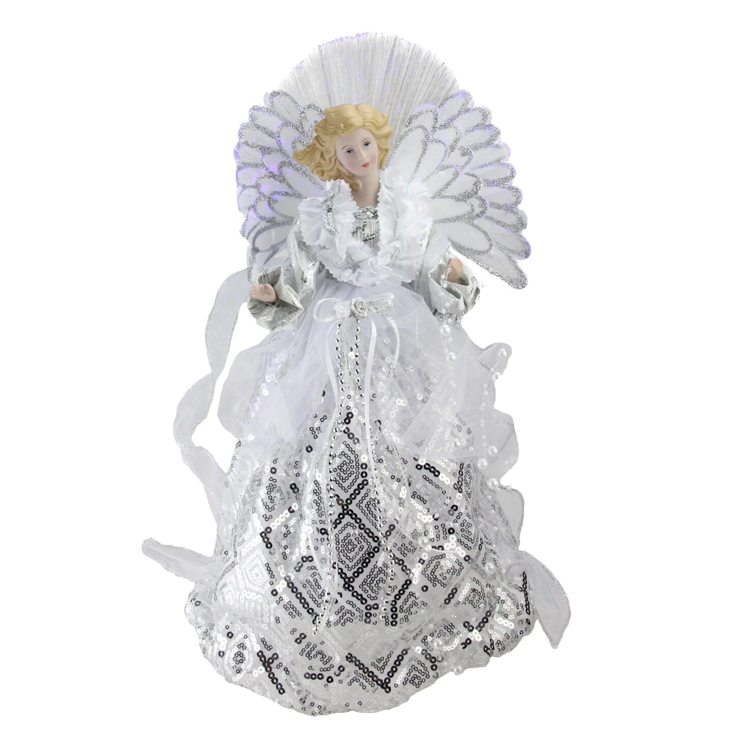 Northlight 16" White And Silver Lighted Angel Sequined Gown Christmas Tree Topper 4 Northlight 16" White And Silver Lighted Angel Sequined Gown Christmas Tree Topper - Image 2