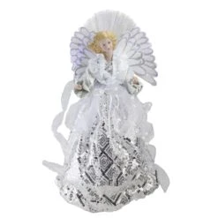 Northlight 16" White And Silver Lighted Angel Sequined Gown Christmas Tree Topper 11 Northlight 16" White And Silver Lighted Angel Sequined Gown Christmas Tree Topper -Northlight 576841045582930592 2