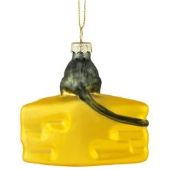 Northlight 3.25" Mouse With Cheese Glass Christmas Ornament Gray -Northlight 576885622247081184
