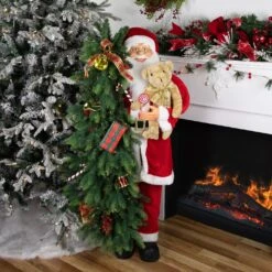 Northlight 48" Musical Santa Claus With Lighted Christmas Tree And Teddy Bear Standing Christmas Figure Red -Northlight 576961561406857888