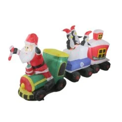 Northlight Lighted Inflatable Santa And Penguins On Train Outdoor Christmas Decoration - 6.5' Red