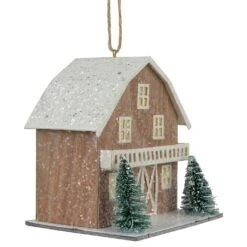 Northlight Battery Operated Lighted Rustic House With Trees Christmas Ornament - 4" - Brown Beige -Northlight 61756577908448