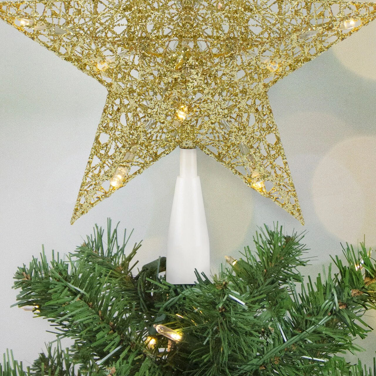 Northlight 10" LED Lighted Gold Glittered Star Christmas Tree Topper, Warm White Lights 6 Northlight 10" LED Lighted Gold Glittered Star Christmas Tree Topper, Warm White Lights - Image 4