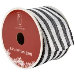 Northlight Striped Wired Craft Ribbon - 2.5" X 10 Yards - Black And White