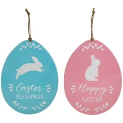 Northlight Easter Egg Metal Wall Signs - 9.75" - Blue And Pink - Set Of 2