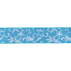 Northlight Blue With White Floral Design Wired Craft Ribbon 2.5" X 10 Yards -Northlight 6917557705386091168 2